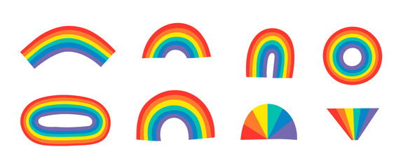 Vector Flat Illustration Rainbow. Cartoon Pride Colorful Drawing. LGBTQ Flag Support Ribbon