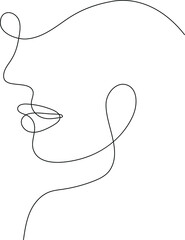 Minimalist continuous linear sketch of a womans face. Abstract Female portrait black white, One line face artwork, vector outline hand drawn illustration. Modern art logo