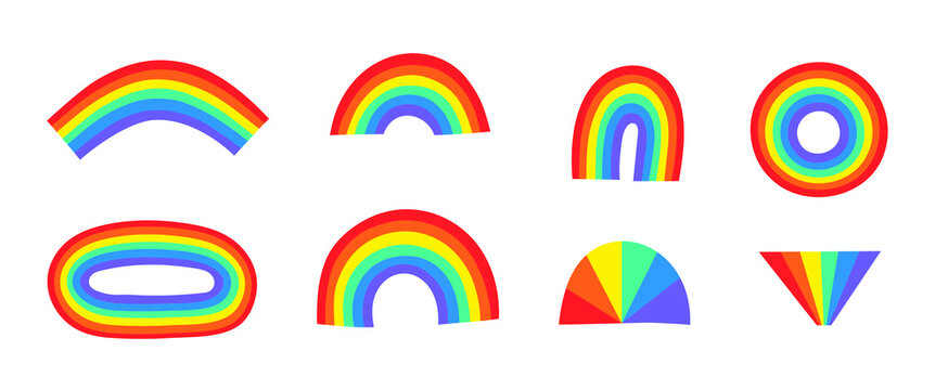 Vector Flat Illustration Rainbow. Cartoon Pride Colorful Drawing. LGBTQ Flag Support Icon Ribbon