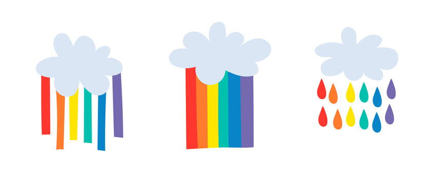 Vector Flat Illustration Rainbow. Cartoon Pride Colorful Drawing. LGBTQ Flag Support Cloud