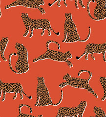 Textured Naughty Leopards Pattern Trendy Fashion Colors Minimal Concept Seamless Design Abstract Cartoon Cats