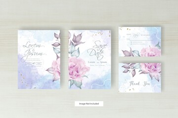 Minimalist wedding invitation template with hand drawn floral and abstract watercolor splash design