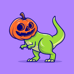 Cute Dino Pumpkin Halloween Cartoon Illustration