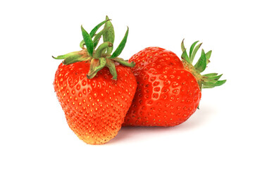 strawberry isolated on white background. two ripe juicy strawberries,