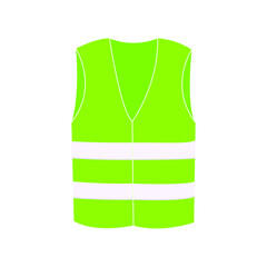 Flat vector cartoon illustration of a reflective protective vest in acid green color, isolated on a white background.