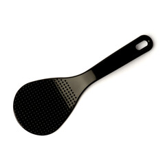 black multicooker spoon isolated on white background. plastic heat-resistant spoon stirrer