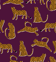 Textured Naughty Leopards Pattern Trendy Fashion Colors Minimal Concept Seamless Design Abstract Cartoon Cats