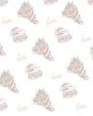 set pattern of love flowers and chocolate box