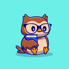 Cute Owl With Book Cartoon Illustration