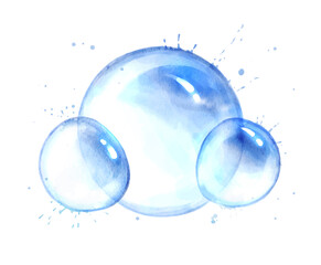 Watercolor illustration of H2O molecule