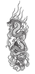 Tattoo art snake and gun hand drawing and sketch black and white