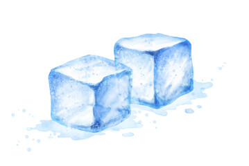 Watercolor isolated illustration of ice cubes