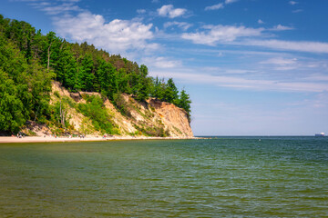 Summer landscape of the Baltic Sea with cliffs in Gdynia Orłowo, Poland - obrazy, fototapety, plakaty