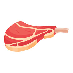 Beef on the bone cartoon icon. Raw meaty piece for roasting, grilling, frying. Fresh cattle, veal steak.