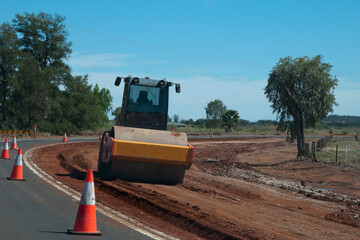 Griffith Australia, road maintenance equipment working on rural road
