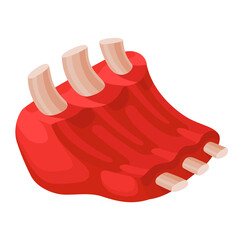 Meat ribs cartoon icon. Fresh cattle butchery product. Vector beef illustration isolated on white.
