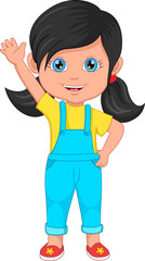 cartoon cute little girl waving