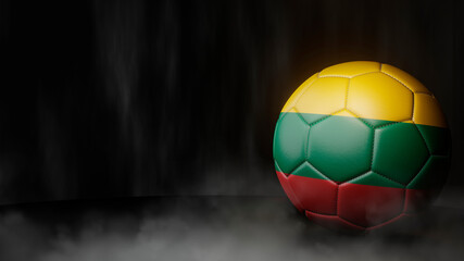Soccer ball in flag colors on a dark abstract background. Lithuania. 3D image.