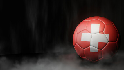 Soccer ball in flag colors on a dark abstract background. Switzerland. 3D image.