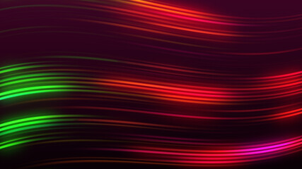 Futuristic Abstract Red And Green Glowing Light Trails Wave Lines On Dark Red Background