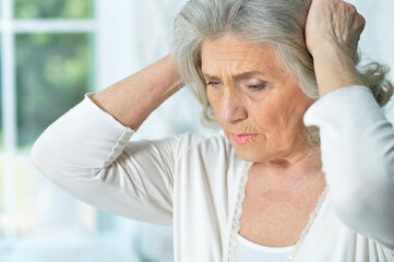 Close up portrait of Sad senior woman