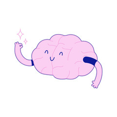 Happy Brain Show Okay Sign. Modern Flat Vector Illustration. Train Your Brain. Social Media Template.