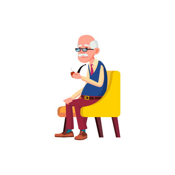 mature age caucasian man sitting in armchair and smoking smoke pipe cartoon vector. mature age caucasian man sitting in armchair and smoking smoke pipe character. isolated flat cartoon illustration