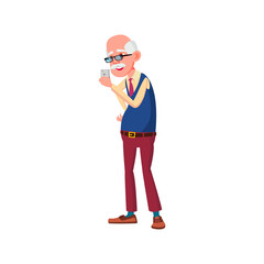 grandfather checking sms message on smartphone cartoon vector. grandfather checking sms message on smartphone character. isolated flat cartoon illustration