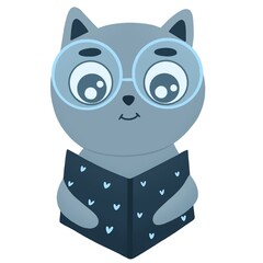 cat with glasses reading a book