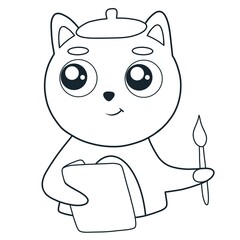 coloring page - cat with brush and canvas