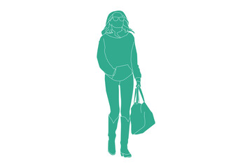 Vector illustration of fashionable woman in her boots, Flat style with outline