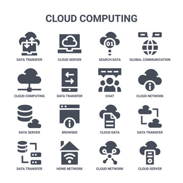 Icon Set Of 16 Cloud Computing Concept Vector Filled Icons Such As Cloud Server, Cloud Computing, Network, Data, Home Network, Server, Network, Chat, Global Communication