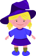 little halloween witch wearing hat and striped socks