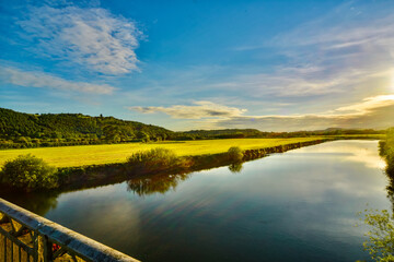 Sunset over the river Towy at Drysllwyn Bridge, Carmarthenshire, Wales, U.K.