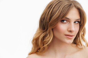 Fototapeta premium Half-naked blonde woman posing and looking aside