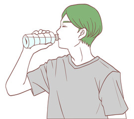 水分補給する男性（シンプルカラーバージョン）