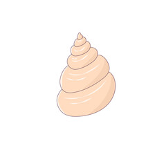 Cute sea shell in a cartoon style, isolated on a white background. Vector illustration of a sea clam in pastel colors with a thin outline