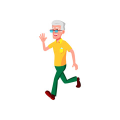 happy elderly man running at bus cartoon vector. happy elderly man running at bus character. isolated flat cartoon illustration