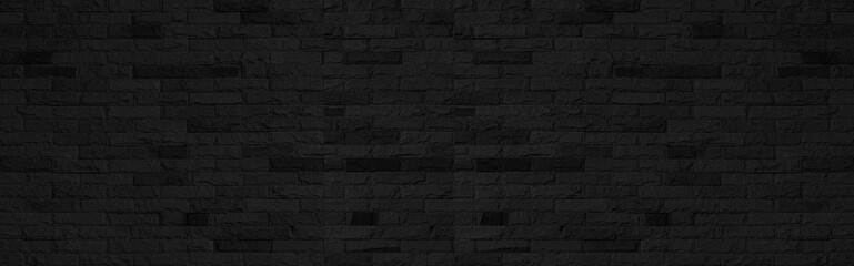 Panorama of Modern black brick wall texture for background