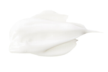 White face cream swirl swatch isolated. Body lotion drop. Cosmetic makeup product sample on white background.