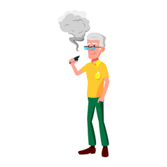 mature age man smoking vape device cartoon vector. mature age man smoking vape device character. isolated flat cartoon illustration