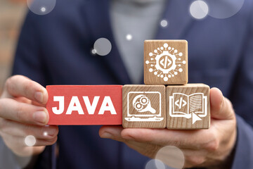 Concept of java. Programming language application and web development conceptual technology.