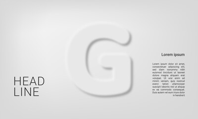 Neumorphic letter G alphabet layout abc ABC poster template