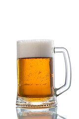 glass with foam beer on white background isolated