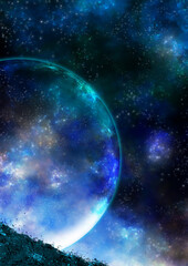 荒廃した地球から見た神秘的な月