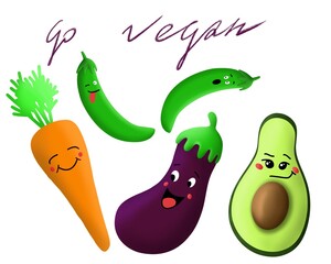 Fresh vegetables set vegetarian food Illustration 