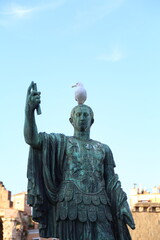 Obraz premium Seagull on the statue of Caesar