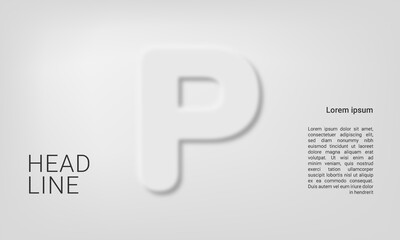 Neumorphic letter P alphabet layout abc ABC poster template