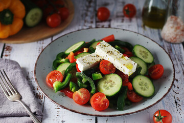 Traditional Greek salad on the plate