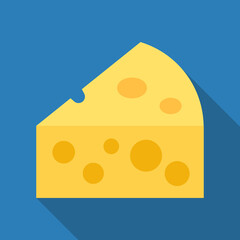 Cheese Vector Icon in Flat. Cheese is a dairy product, derived from milk and produced in wide ranges of flavors, textures and forms by coagulation of the milk protein casein. Vector Illustration Icon.
